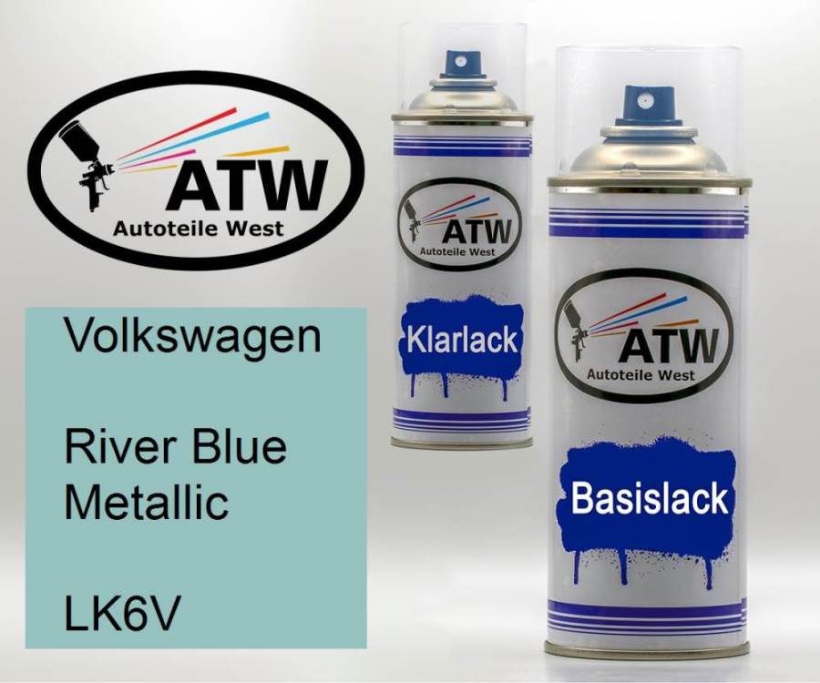 Volkswagen, River Blue Metallic, LK6V: 400ml Sprühdose + 400ml Klarlack - Set, von ATW Autoteile West.